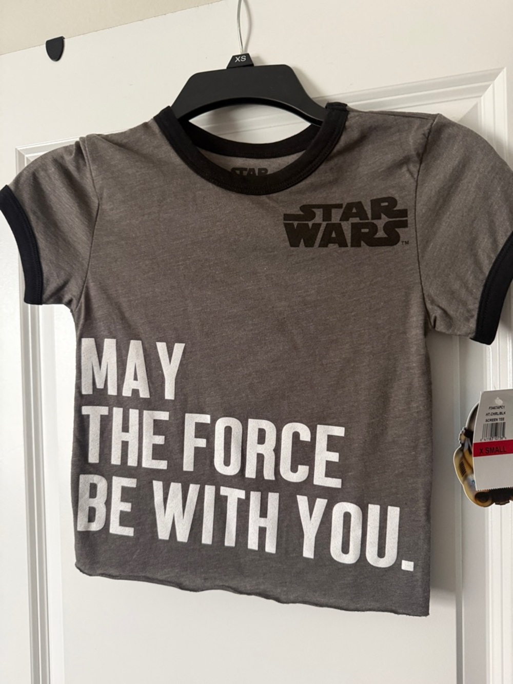 Star Wars Gray and Black 'May The Force Be With You' juniors crop Tee XS